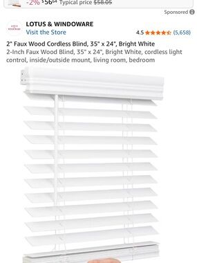 LOTUS & WINDOWWARE Bright White 2" Faux Wood Cordless Blind